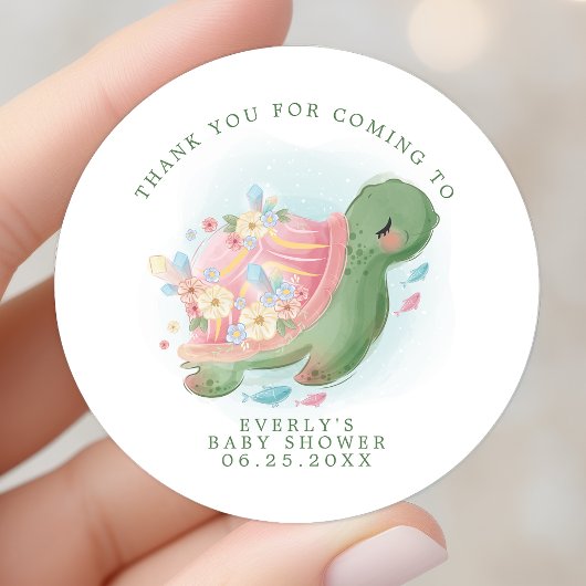 Zee Turtle Floral Baby shower Hartelijk dank Ronde Sticker