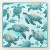 Zee Turtle Friends Glazen Onderzetter (Voorkant)