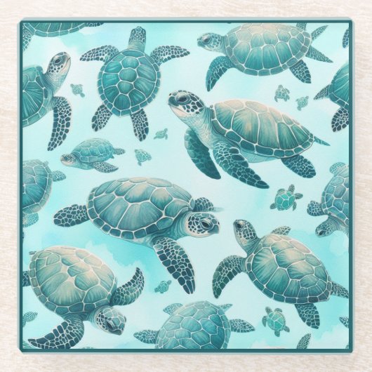 Zee Turtle Friends Glazen Onderzetter (Voorkant)