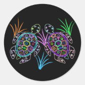 Zee Turtle Glow Ronde Sticker (Voorkant)