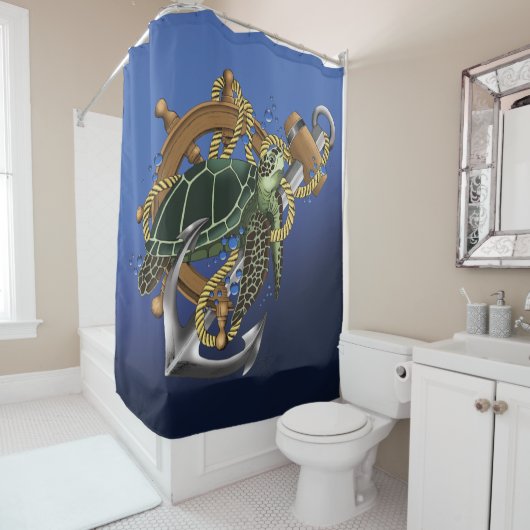 Zee Turtle Green Blue Douchegordijn (In situ)