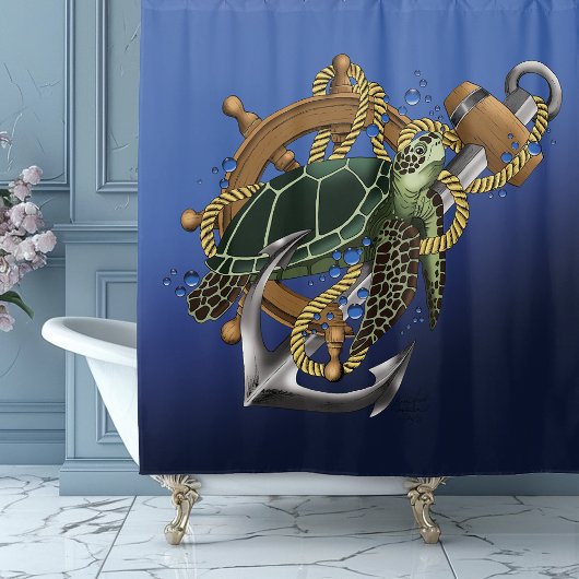 Zee Turtle Green Blue Douchegordijn