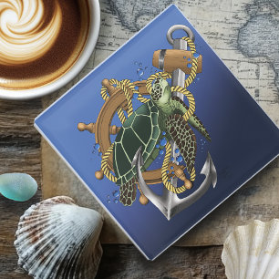 Zee Turtle Green Blue Glazen Onderzetter