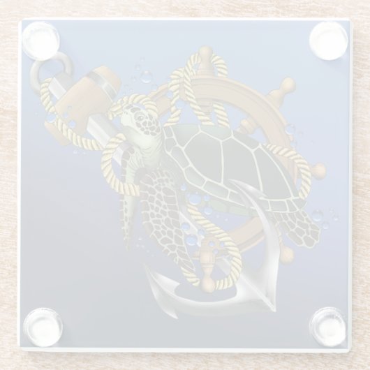 Zee Turtle Green Blue Glazen Onderzetter (Achterkant)