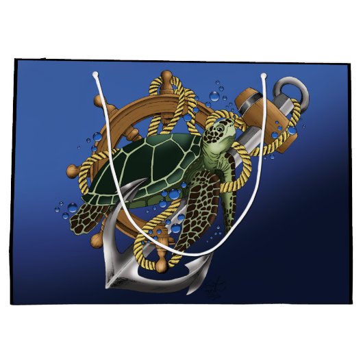 Zee Turtle Green Blue Groot Cadeauzakje (Achterkant)