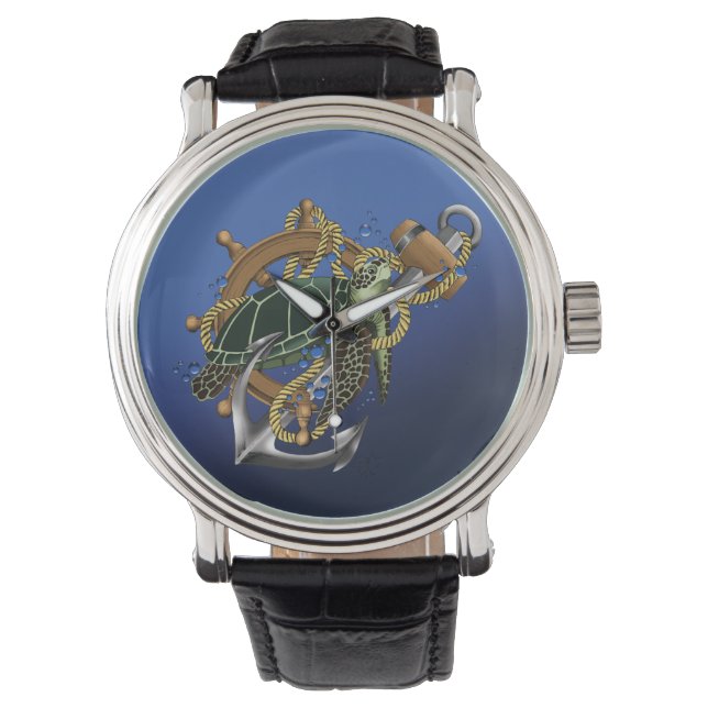 Zee Turtle Green Blue Horloge (Voorkant)