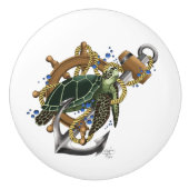 Zee Turtle Green Blue Keramische Knop (Voorkant)