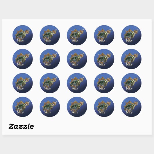 Zee Turtle Green Blue Ronde Sticker (Vel)