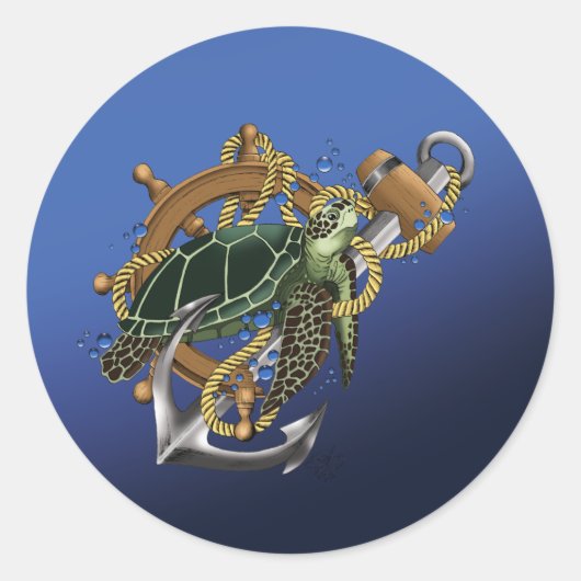 Zee Turtle Green Blue Ronde Sticker (Voorkant)