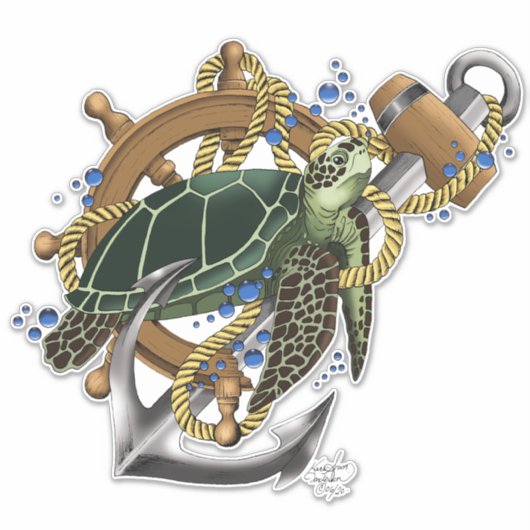 Zee Turtle Green Blue Sticker (Voorkant)