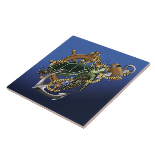 Zee Turtle Green Blue Tegeltje (Zijkant)