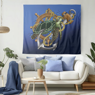Zee Turtle Green Blue Wandkleed