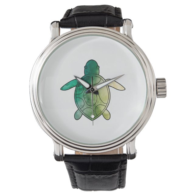 Zee Turtle groene waterverf Horloge (Voorkant)