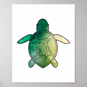 Zee Turtle groene waterverf Poster