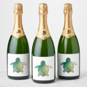 Zee Turtle groene waterverf Sparkling Wijnetiket (Flessen)