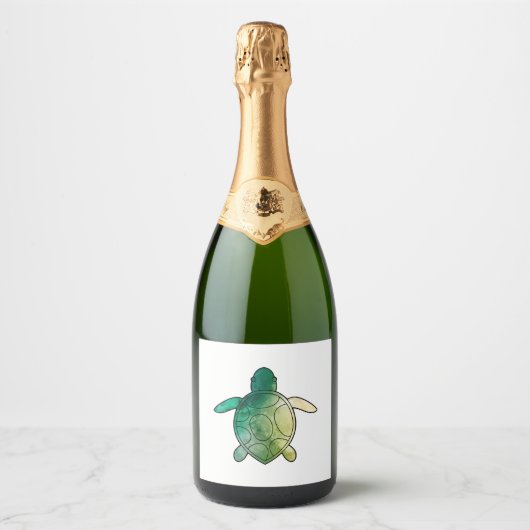 Zee Turtle groene waterverf Sparkling Wijnetiket (Voorkant)