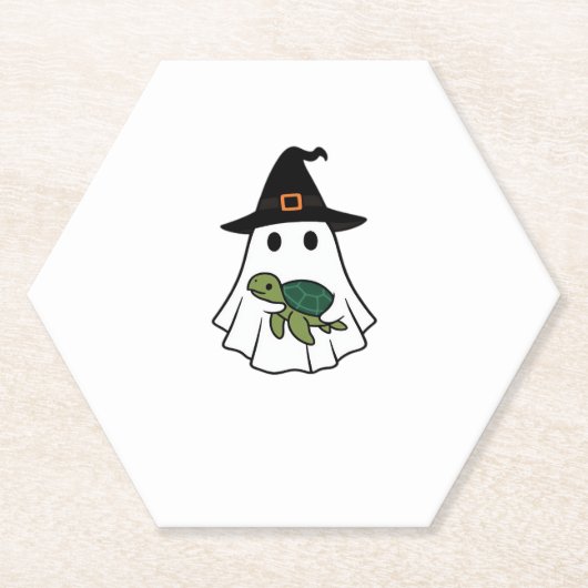 Zee Turtle Halloween Ghost Witch Pet Dierenvriende Kartonnen Onderzetters (Voorkant)