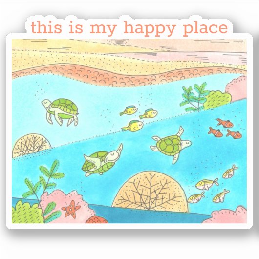 Zee Turtle Happy Place Sticker (Voorkant)