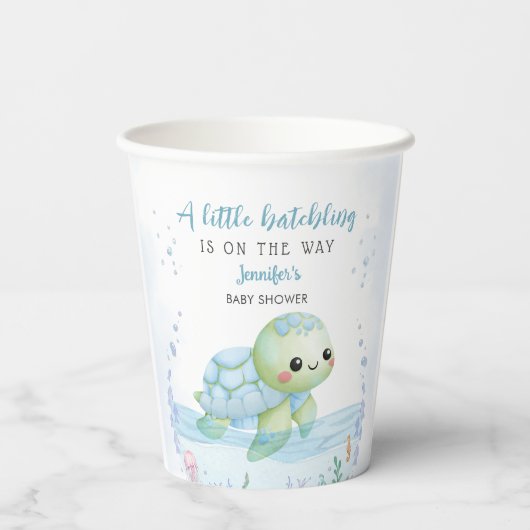 Zee Turtle Hatchling Boy Baby shower Papier Papieren Bekers (Achterkant)