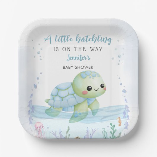 Zee Turtle Hatchling Boy Baby shower Papier Papieren Bordje (Voorkant)