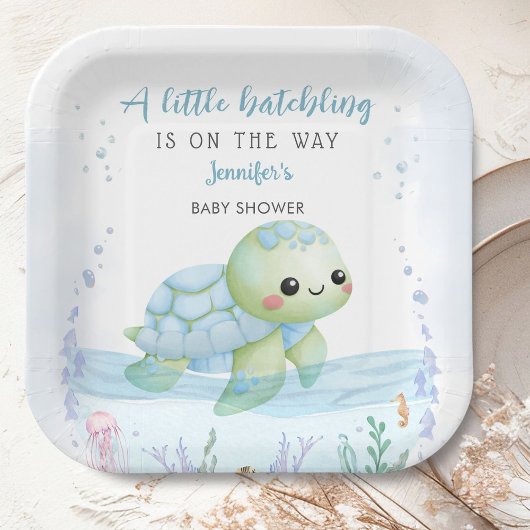 Zee Turtle Hatchling Boy Baby shower Papier Papieren Bordje