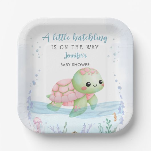 Zee Turtle Hatchling Boy Baby shower Papier Papieren Bordje (Voorkant)