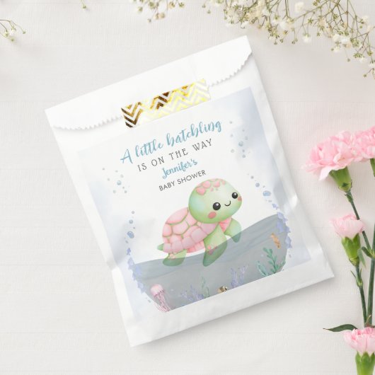 Zee Turtle Hatchling Girl Baby shower Bedankzakje (Gezegeld)