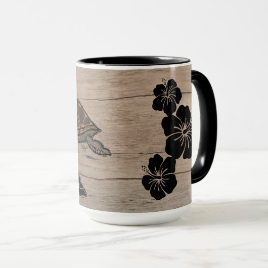 Zee Turtle & Hibiscus Mok 15oz (Voorkant rechts)