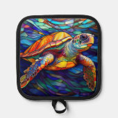 Zee Turtle Honu Glas in lood Art Pannenlap (Voorkant)