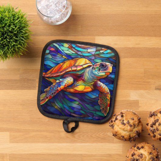 Zee Turtle Honu Glas in lood Art Pannenlap (Top down)