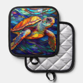 Zee Turtle Honu Glas in lood Art Pannenlap (Voorkant / Achterkant)