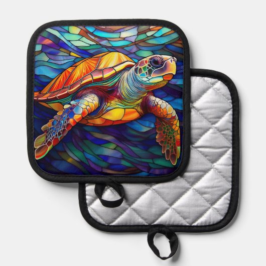 Zee Turtle Honu Glas in lood Art Pannenlap (Voorkant / Achterkant)