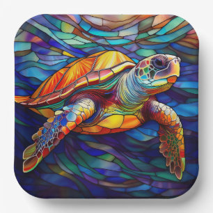 Zee Turtle Honu Glas in lood Art Papieren Bordje