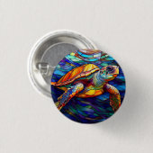 Zee Turtle Honu Glas in lood Art Ronde Button 3,2 Cm (Voorkant /achterkant)