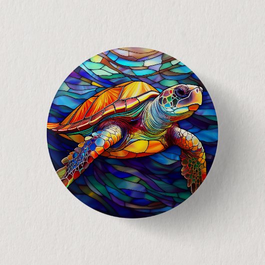 Zee Turtle Honu Glas in lood Art Ronde Button 3,2 Cm (Voorkant)