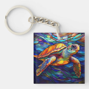 Zee Turtle Honu Glas in lood Art Sleutelhanger