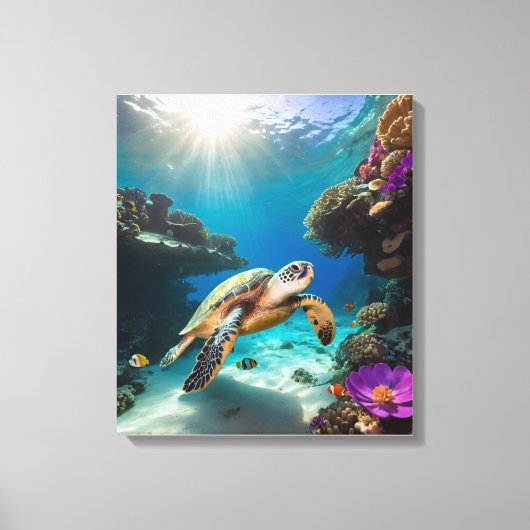 Zee Turtle in het Coral Paradise Canvas Afdruk (Voorkant)