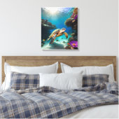 Zee Turtle in het Coral Paradise Canvas Afdruk (Insitu (Slaapkamer))