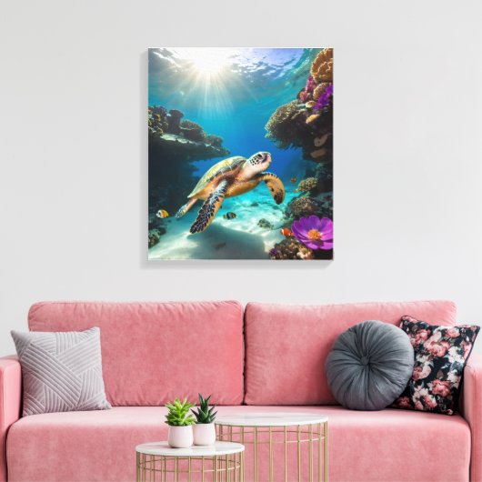 Zee Turtle in het Coral Paradise Canvas Afdruk (Insitu (Woonkamer))