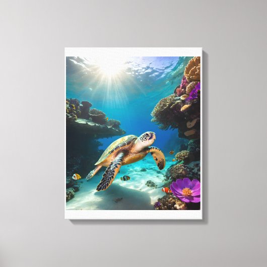 Zee Turtle in het Coral Paradise Canvas Afdruk (Voorkant)