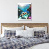 Zee Turtle in het Coral Paradise Canvas Afdruk (Insitu (Slaapkamer))