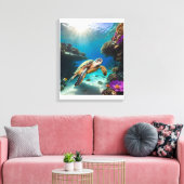 Zee Turtle in het Coral Paradise Canvas Afdruk (Insitu (Woonkamer))