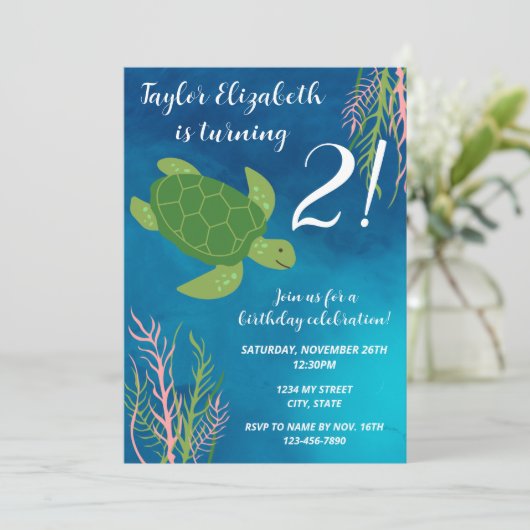 Zee Turtle Invitation Kaart (Staand voorkant)