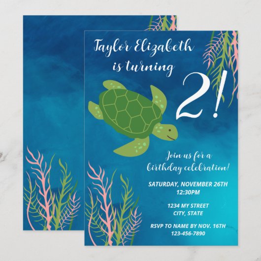 Zee Turtle Invitation Kaart (Voorkant / Achterkant)