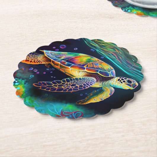 Zee Turtle Kartonnen Onderzetters (Gekanteld)