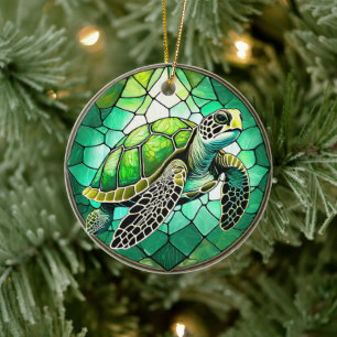 Zee Turtle Keramische Decoratieve Glas in lood loo Keramisch Ornament