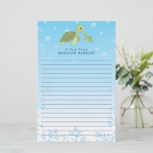 Zee Turtle Kind Cute Ocean Animal Briefpapier (Staand voorkant)