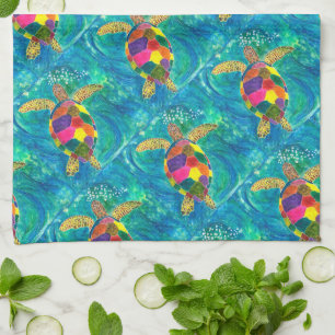 Zee Turtle Kitchen Towel, kleurrijk Waterverf Theedoek