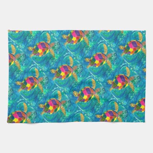 Zee Turtle Kitchen Towel, kleurrijk Waterverf Theedoek (Horizontaal)