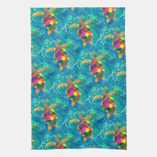 Zee Turtle Kitchen Towel, kleurrijk Waterverf Theedoek (Verticaal)